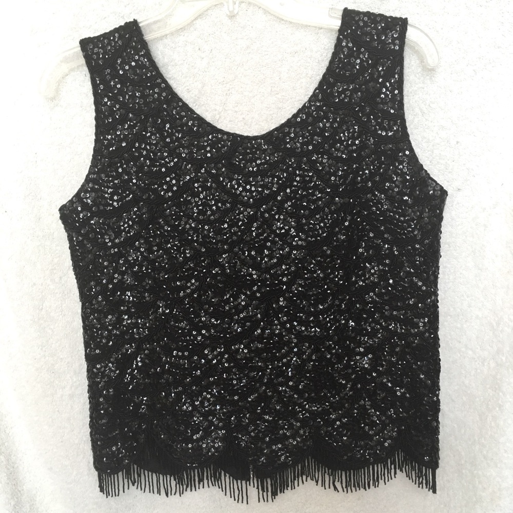 Black sequins and beaded top